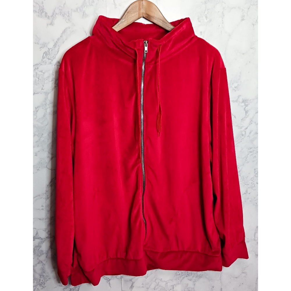 The North Pole Velvet Full Zip Jacket Men Size 3XL Red High Neck Retro Y2K